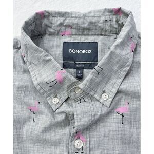 Bonobos Shirt Mens Large Slim Gray Pink Flamingo‎ Button Up Long Sleeve Casual L